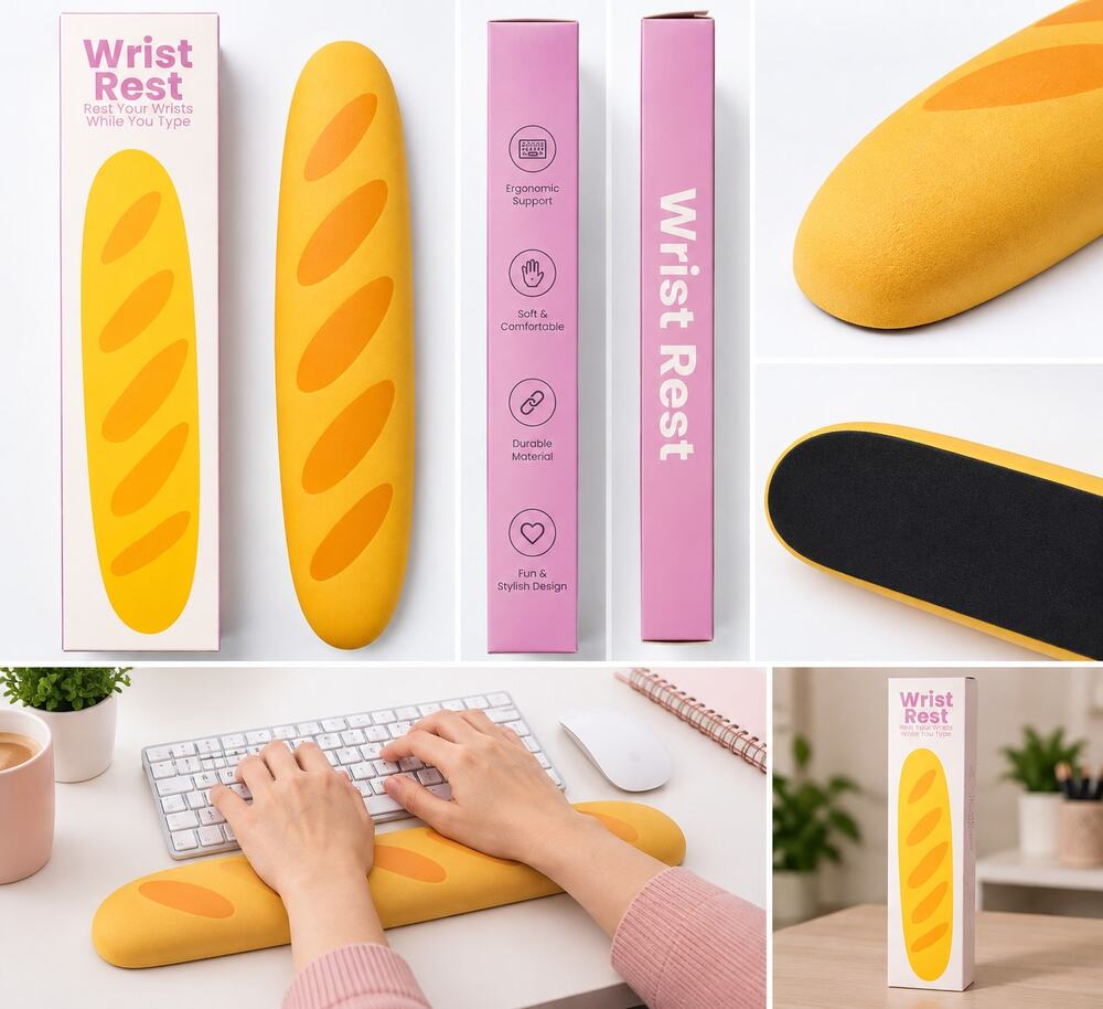 Baguette-Shaped Keyboard Wrist Rest – Yellow